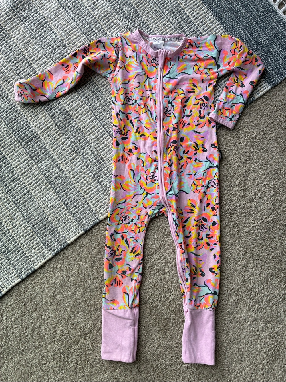 Bonds Pink Floral-Print Long Sleeve Zip Footie